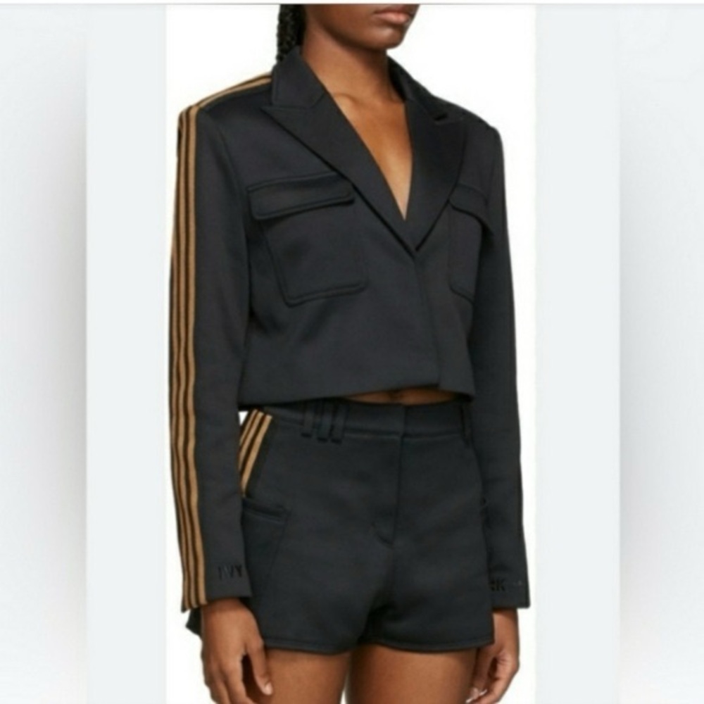 IVY PARK Cropped Black Blazer with Gold Stripes